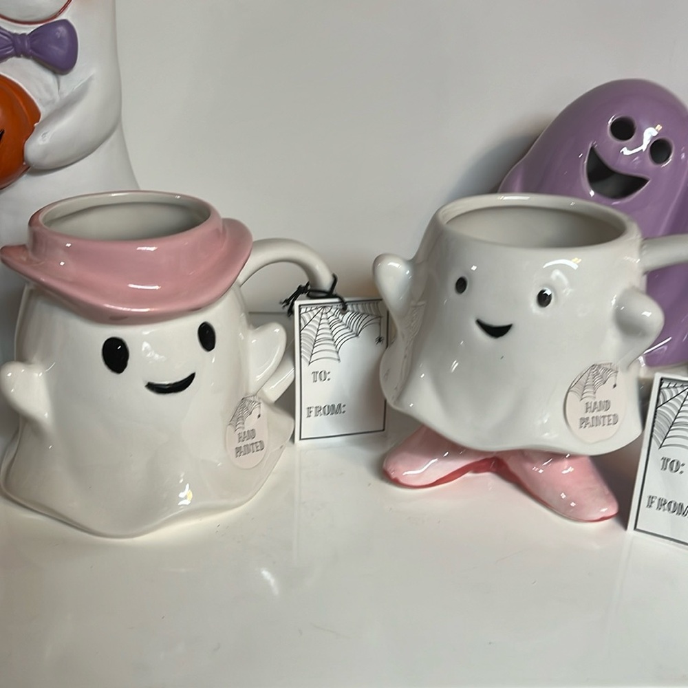 Ghost mugs with pink cowgirl hat and pink cowgirl boots